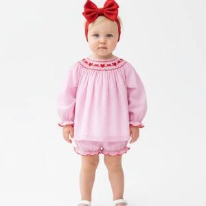 PINK GINGHAM SMOCKED HEARTS BLOOMER SET - PETIT BÉBÉ